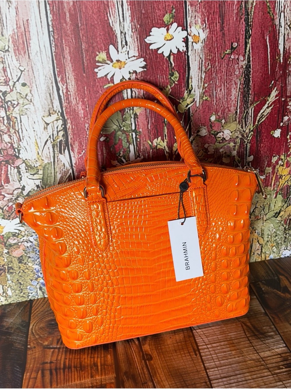 HARD TO FIND IN BRAHMIN DUXBURY MANGO ORANGE NWT FIRM $ - Picture 4 of 16
